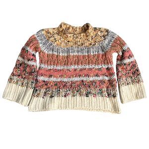 A‎ by Anthropologie Pink Yellow Striped Chunky Oversized Boxy Sweater Size XS
